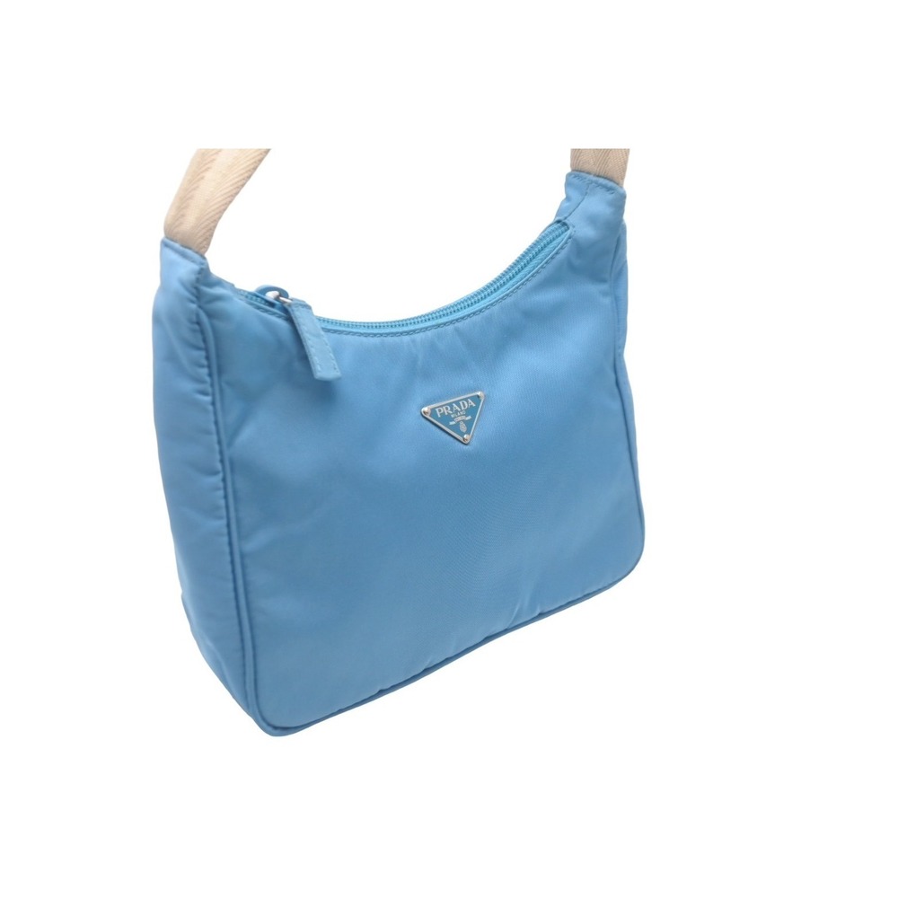 PRADA Hobo Handbag Blue Triangle Logo One Shoulder - Picture 5 of 10